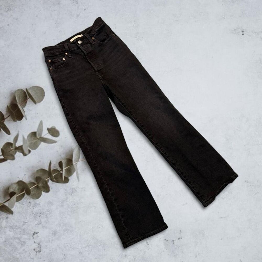 Levi’s Black Denim Ribcage Bootcut Boot Crop Jeans 25” Button Fly